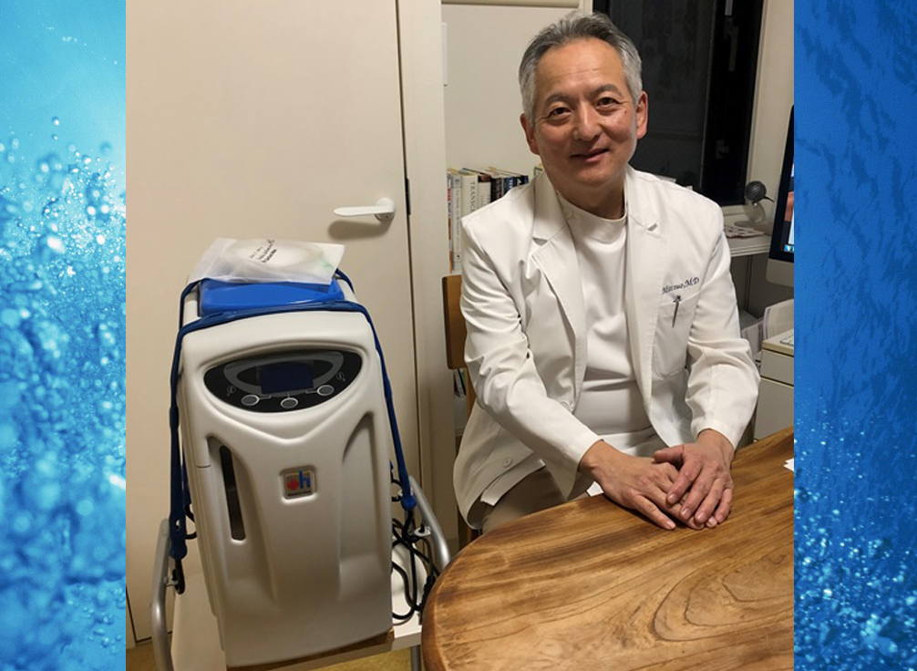 Image of hydrogen inhaler and a medical doctor at anti-aging treatment clinic